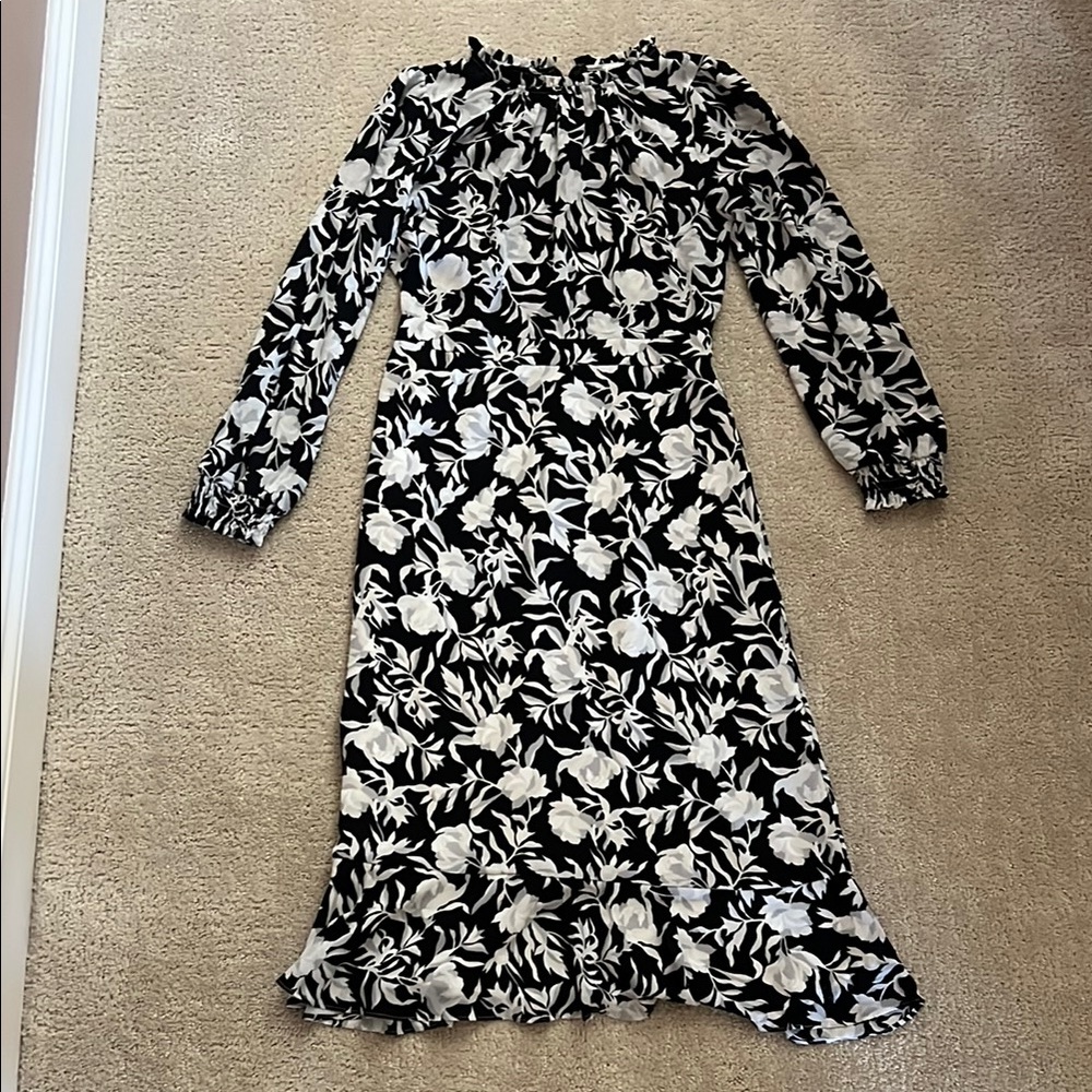 Winter J. Crew Black and White Bishop Sleeve Sheath Dress
